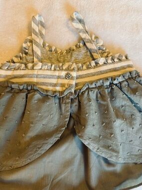 Striped Ruffle Strap Top with Textured Dot Skirt Panel